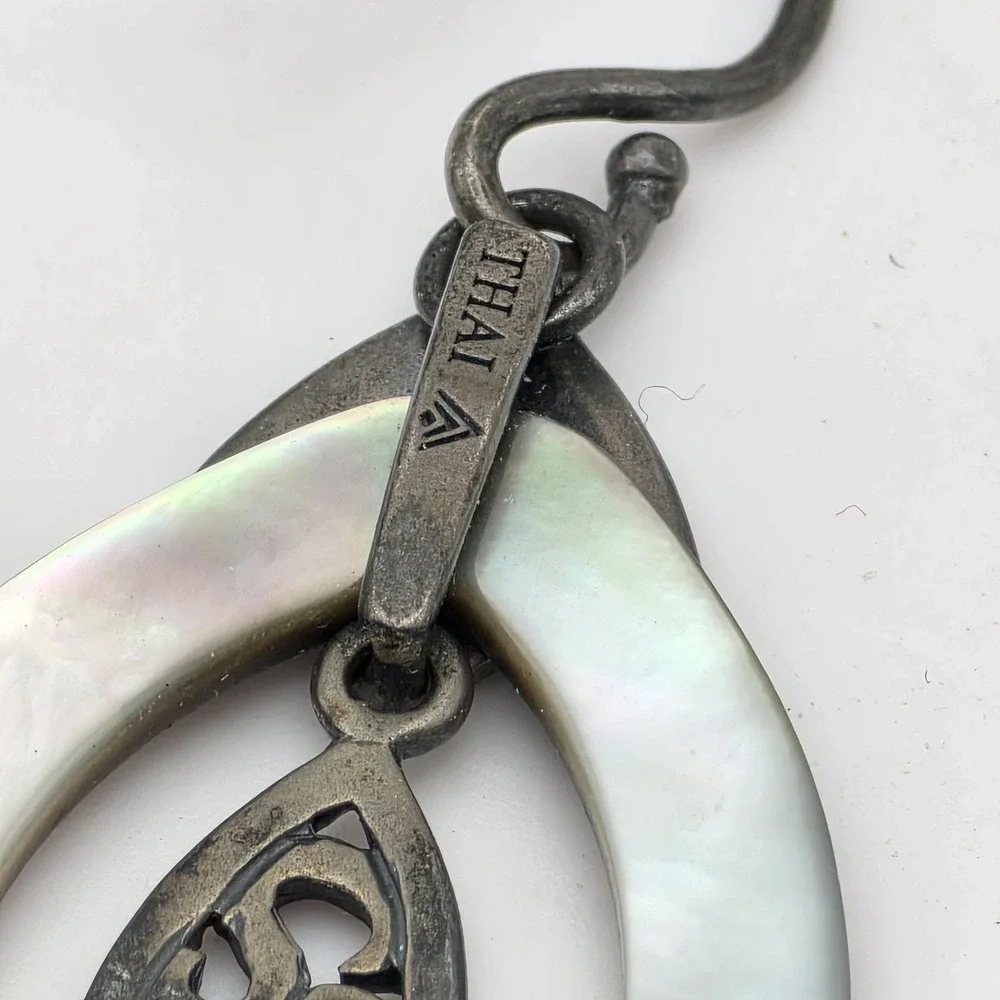 SILPADA Abolone Shell Earrings 925 Sterling Silver Etched‎ Teardrop Dangle Drop